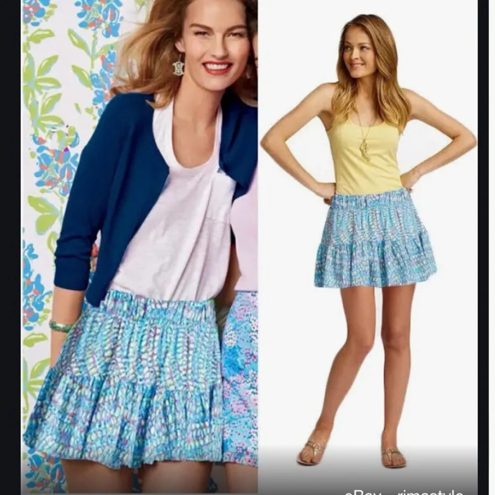 Lilly Pulitzer Ricky Multi Clam Jam Tiered ruffled  Pull on skirt spring M $89